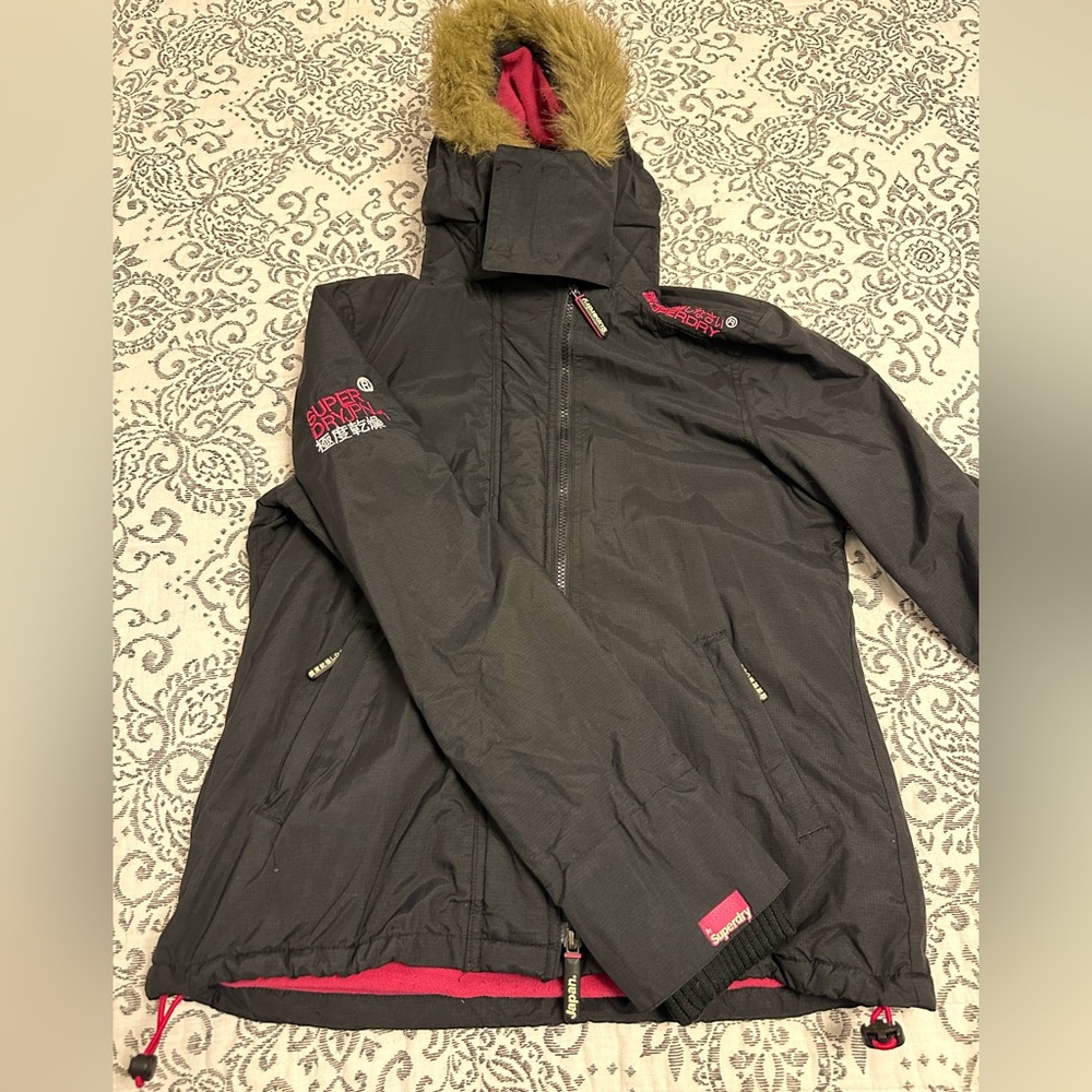 Superdry Black Jacket with Pink Details